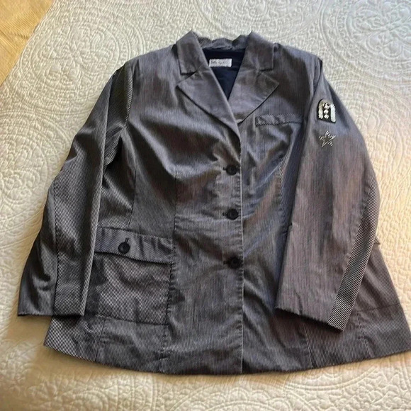 Cotton Blend Blazer Women’s 20 Embellished Striped Jacket Military Classic Blue - Picture 5 of 17